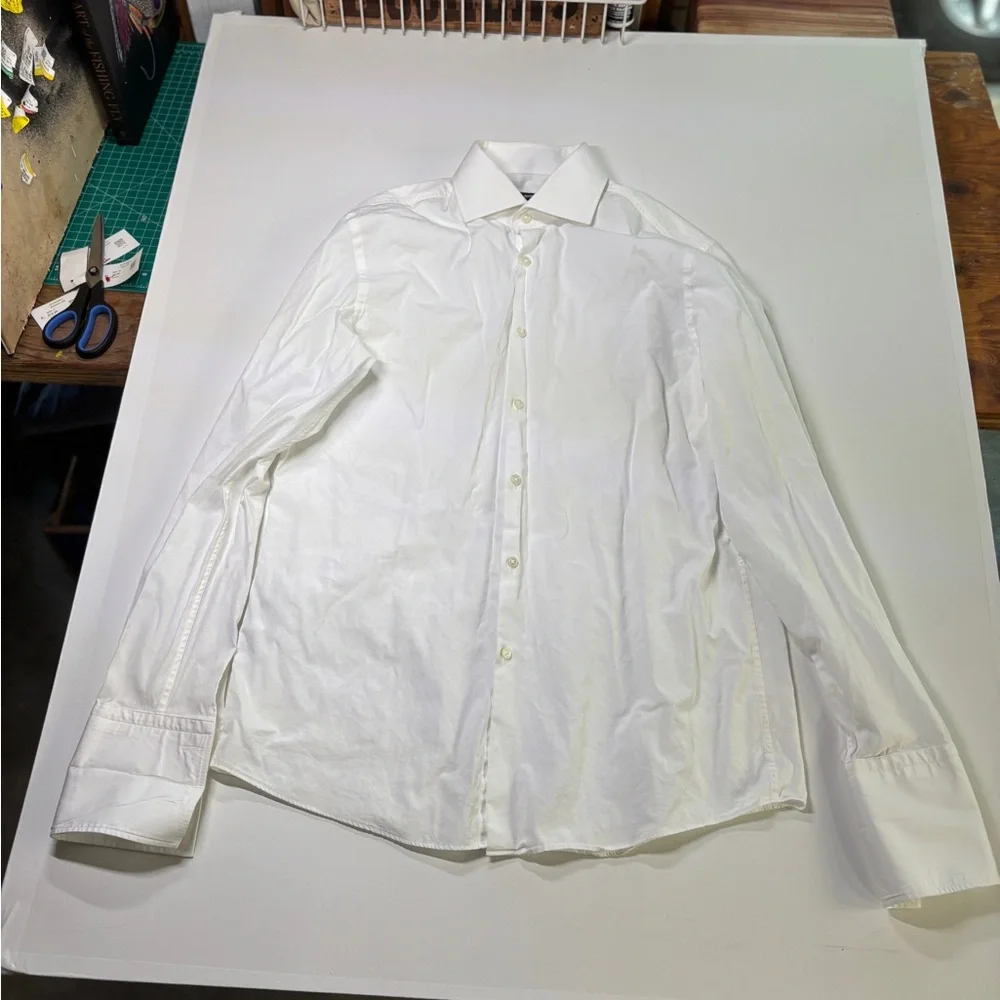 BOSS Sharp Fit Dress Shirts Lot of 2 Blue & White Size 16 34/35 - Picture 7 of 11
